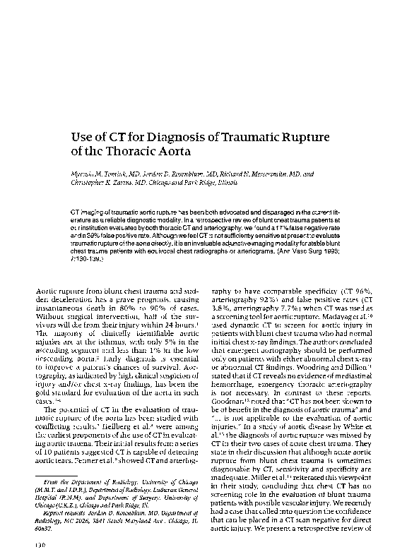 (PDF) Use of CT for Diagnosis of Traumatic Rupture of the Thoracic Aorta