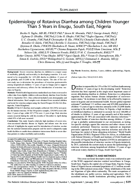 (PDF) Epidemiology of Rotavirus Diarrhea among Children Younger Than 5 ...