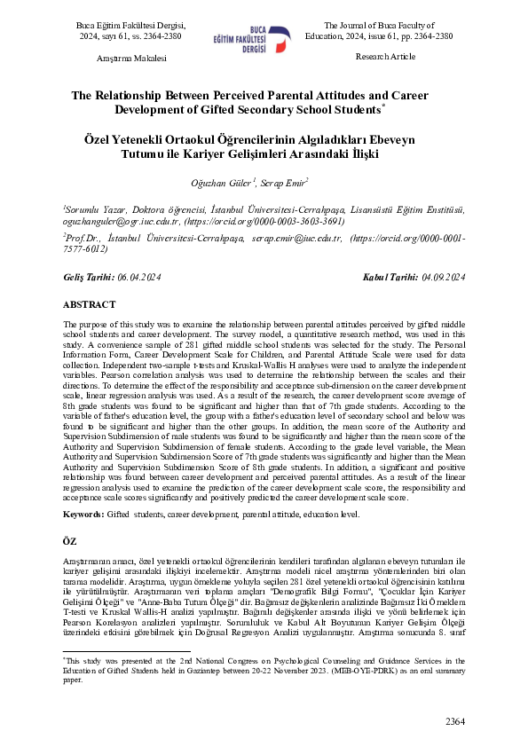 (PDF) The Relationship Between Perceived Parental Attitudes and Career ...