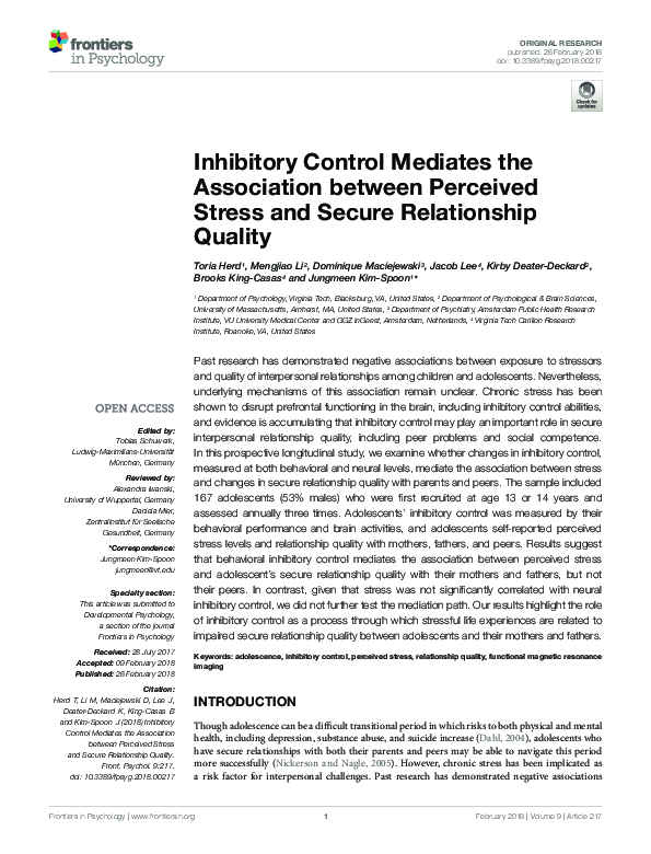 (PDF) Inhibitory Control Mediates the Association between Perceived ...