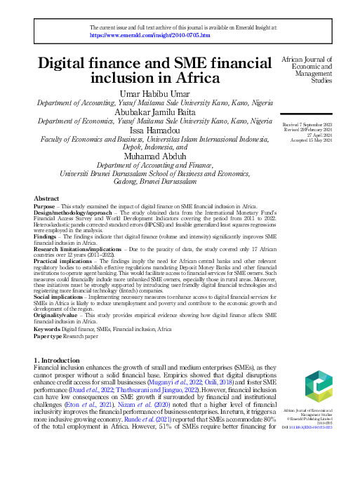 (PDF) Digital finance and SME financial inclusion in Africa