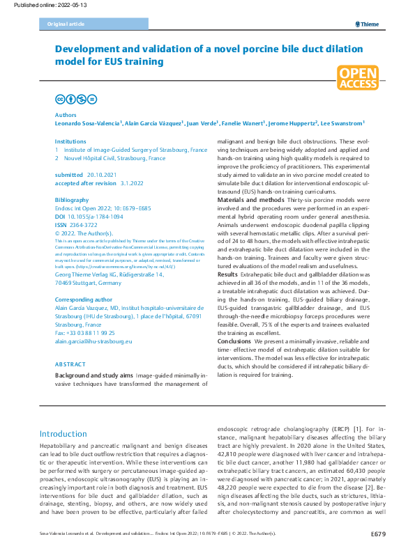 (PDF) Development and validation of a novel porcine bile duct dilation ...