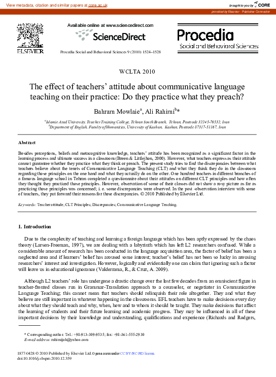 (PDF) The effect of teachers’ attitude about communicative language ...
