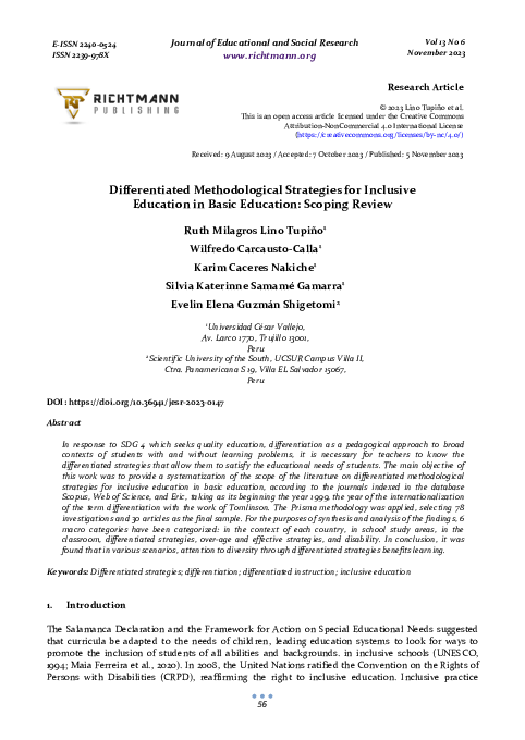 (PDF) Differentiated Methodological Strategies for Inclusive Education ...