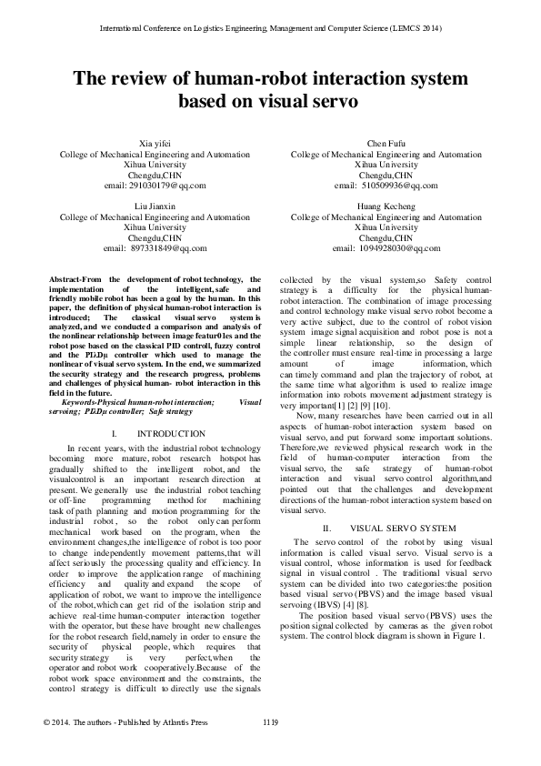 (PDF) The review of human-robot interaction system based on visual servo