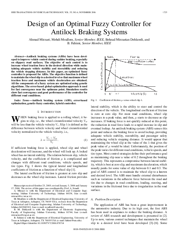 (PDF) Design of an Optimal Fuzzy Controller for Antilock Braking Systems