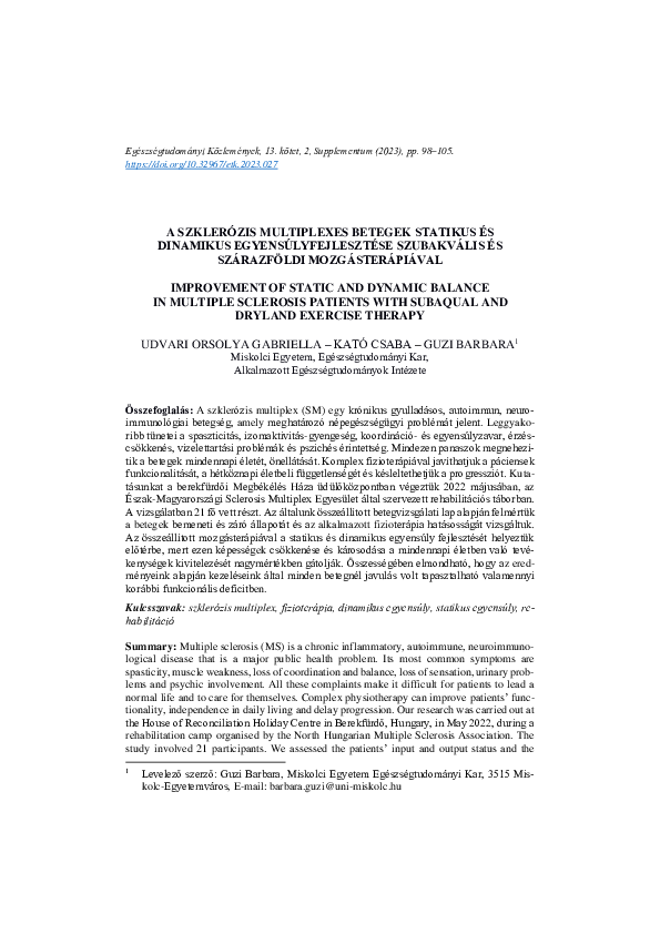 (PDF) A szklerózis multiplexes betegek statikus és dinamikus ...