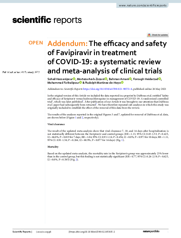 (PDF) Addendum: The efficacy and safety of Favipiravir in treatment of ...