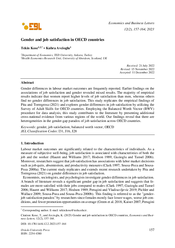 (PDF) Gender and job satisfaction in OECD countries