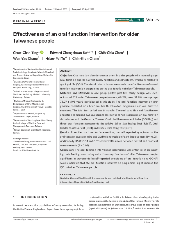 (PDF) Effectiveness of an oral function intervention for older ...