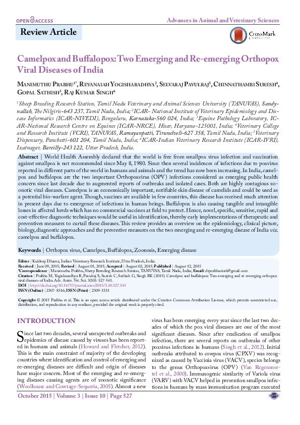 (PDF) Camelpox and Buffalopox: Two Emerging and Re-emerging Orthopox ...