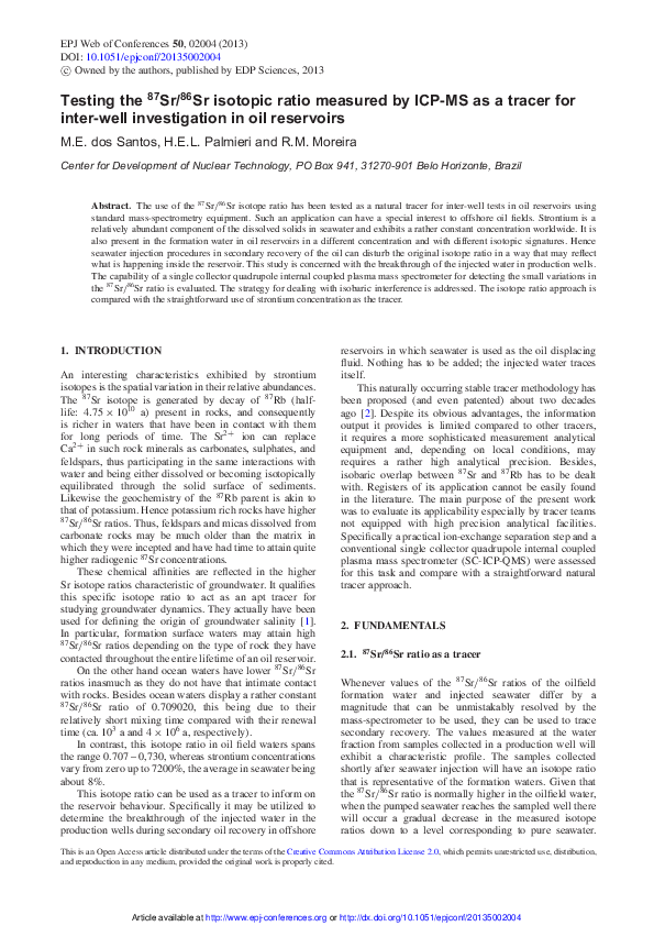 (PDF) Testing the 87 Sr/ 86 Sr isotopic ratio measured by ICP-MS as a ...