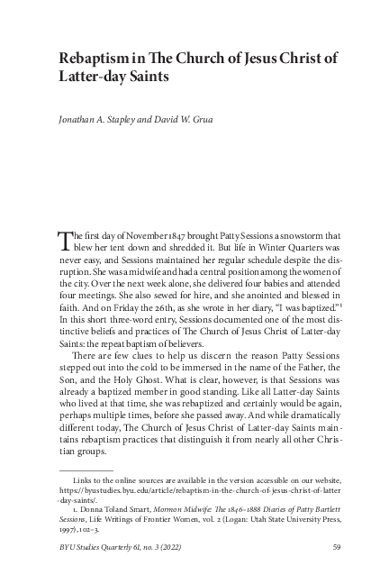 (PDF) Rebaptism in The Church of Jesus Christ of Latter-day Saints