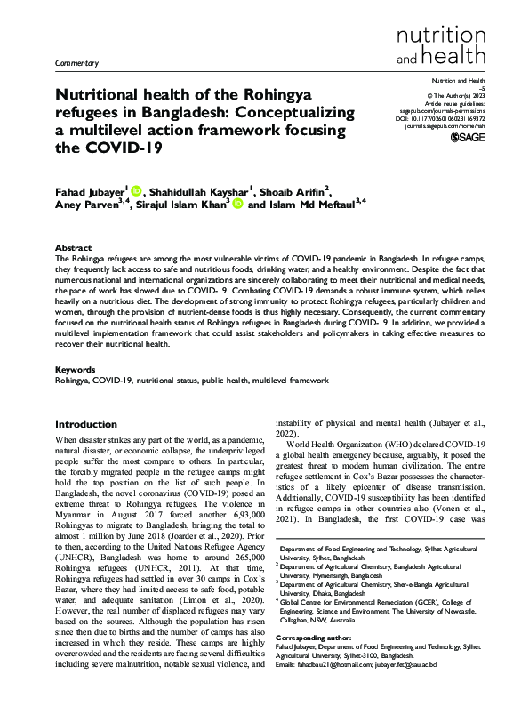 (PDF) Nutritional health of the Rohingya refugees in Bangladesh ...