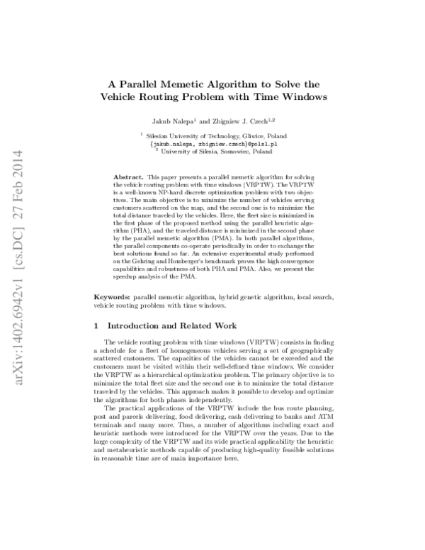 (PDF) A Parallel Memetic Algorithm to Solve the Vehicle Routing Problem ...