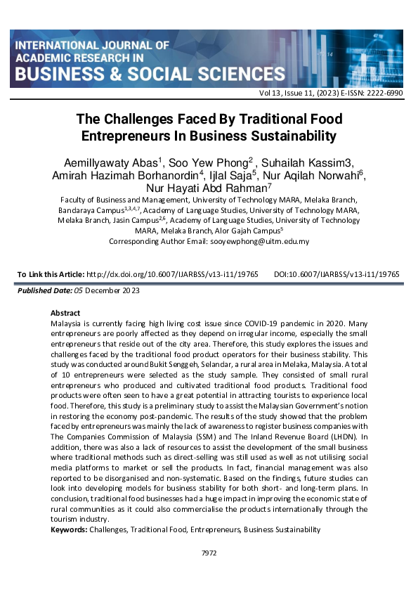 (PDF) The Challenges Faced By Traditional Food Entrepreneurs In ...