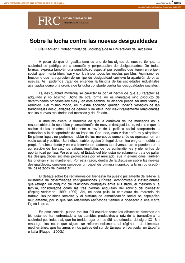 (PDF) Sobre la lucha contra las nuevas desigualdades