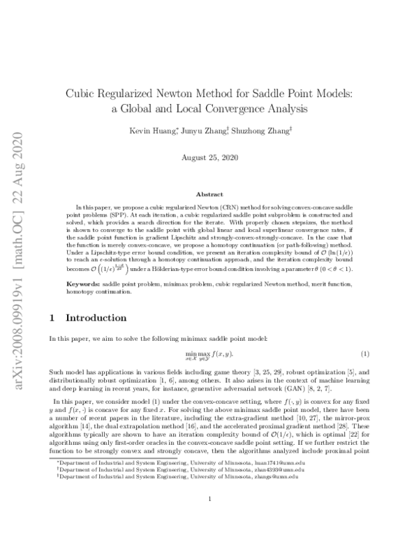 (PDF) Cubic Regularized Newton Method for Saddle Point Models: a Global ...