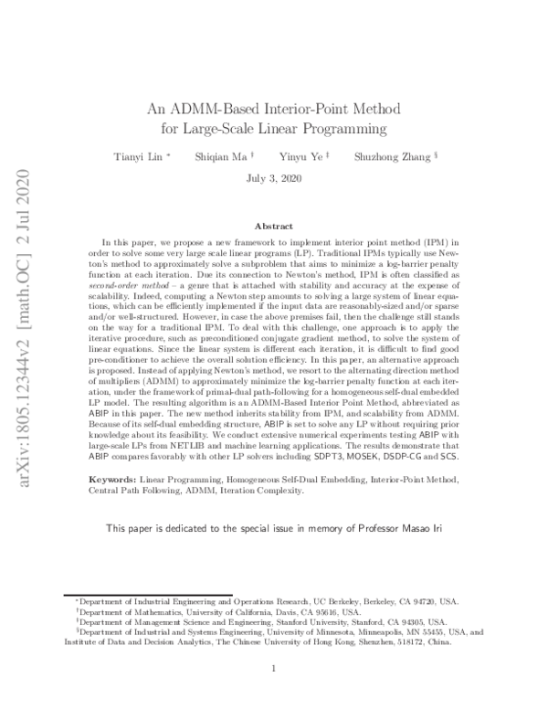 (PDF) An ADMM-Based Interior-Point Method for Large-Scale Linear ...