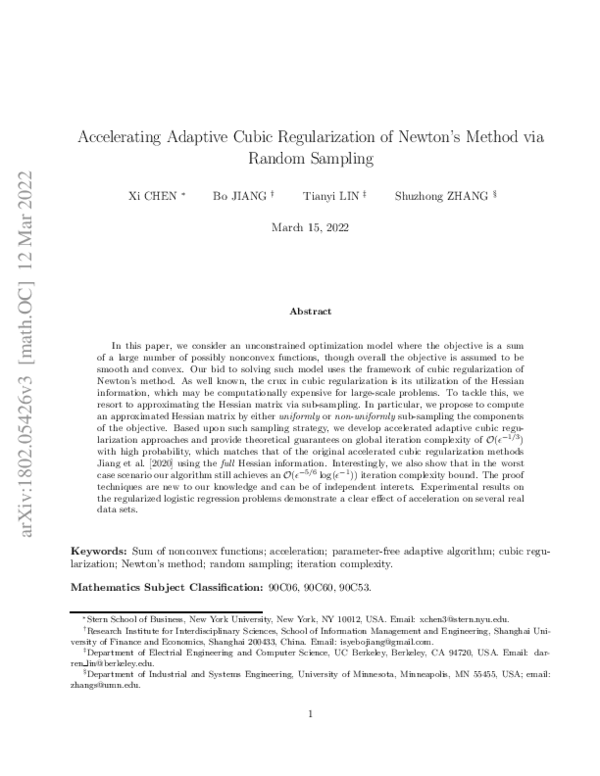 (PDF) On Adaptive Cubic Regularized Newton's Methods for Convex ...