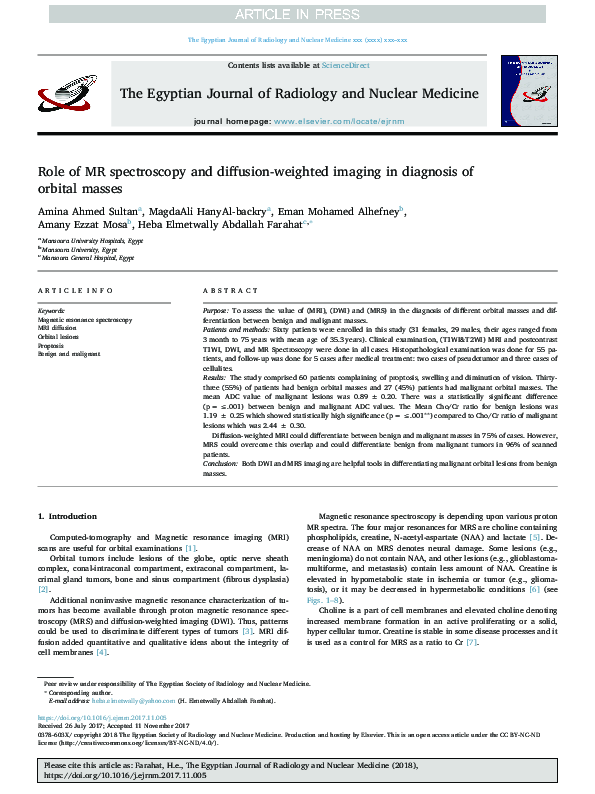 (PDF) Role of MR spectroscopy and diffusion-weighted imaging in ...