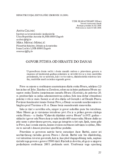 (PDF) The Pitve Subdialect from Hraste to Our Day