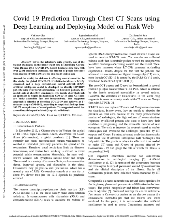 (PDF) Covid 19 Prediction Through Chest CT Scans using Deep Learning ...