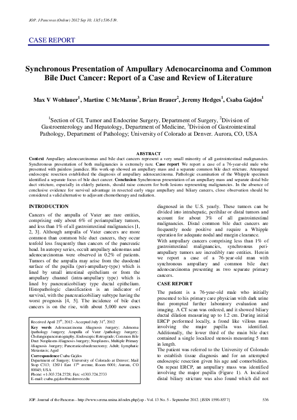 (PDF) Synchronous presentation of ampullary adenocarcinoma and common ...