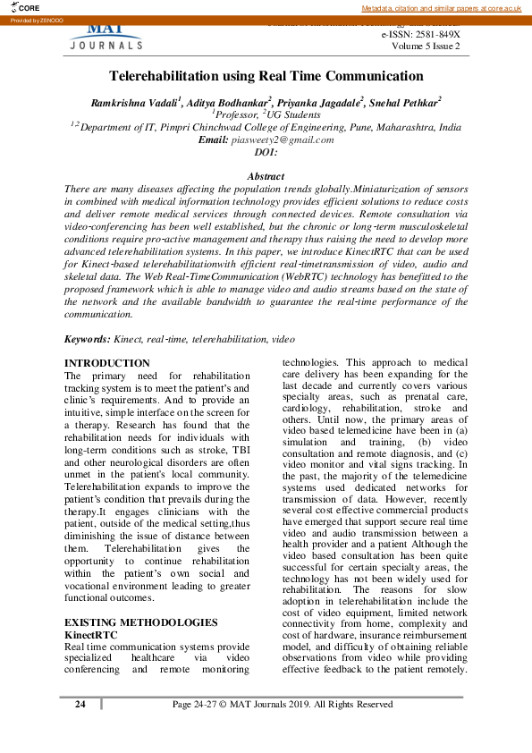 (PDF) Telerehabilitation using Real Time Communication