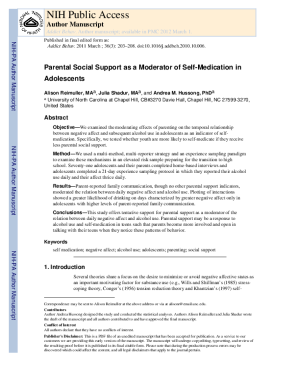 (PDF) Parental social support as a moderator of self-medication in ...