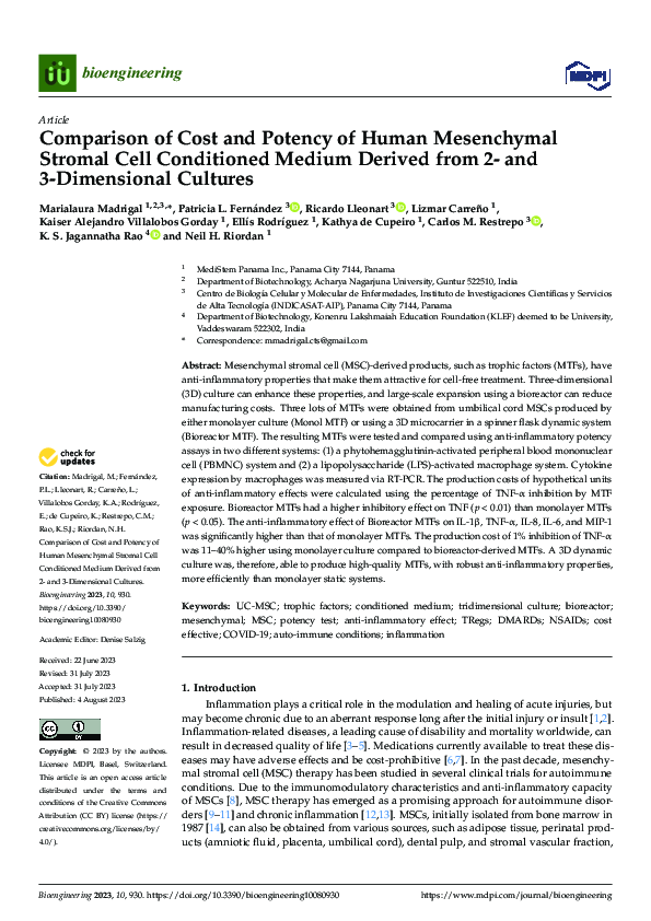 (PDF) Comparison of Cost and Potency of Human Mesenchymal Stromal Cell ...