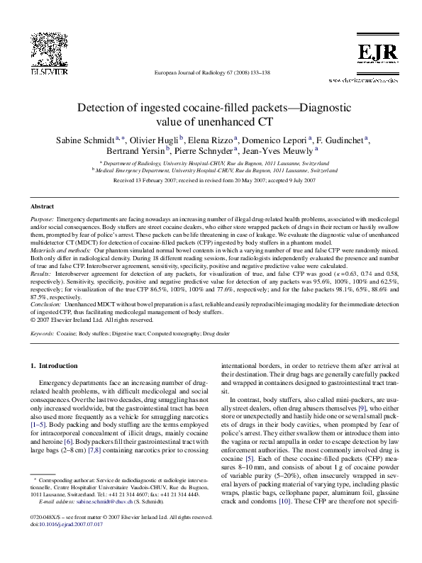 (PDF) Detection of ingested cocaine-filled packets—Diagnostic value of ...