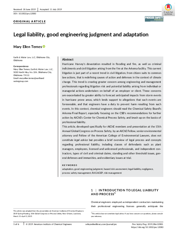 (PDF) Legal liability, good engineering judgment and adaptation
