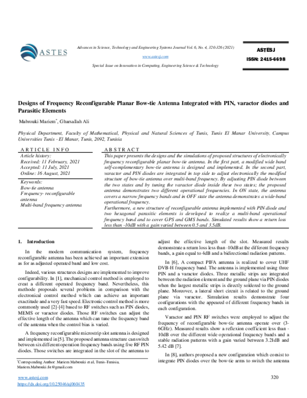 (PDF) Designs of Frequency Reconfigurable Planar Bow-tie Antenna ...