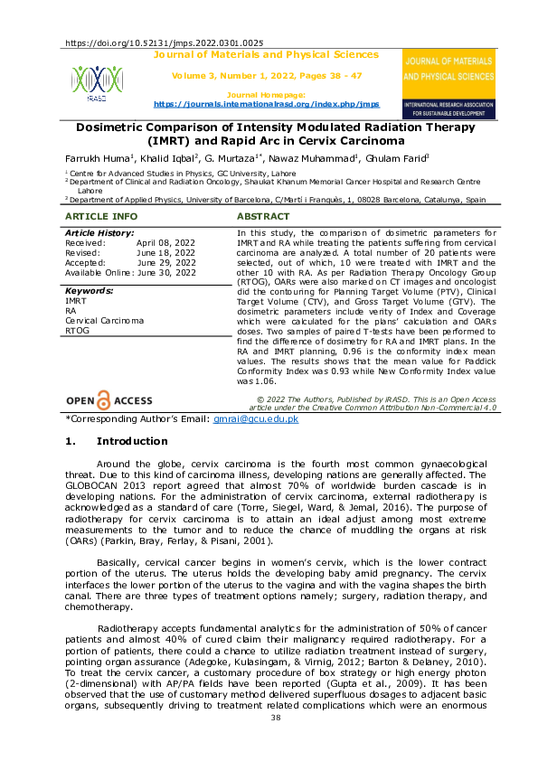 (PDF) Dosimetric Comparison of Intensity Modulated Radiation Therapy ...