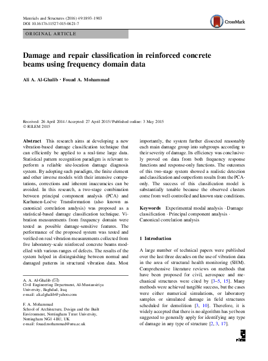 (PDF) Damage Identification in a Concrete Beam Using Curvature ...