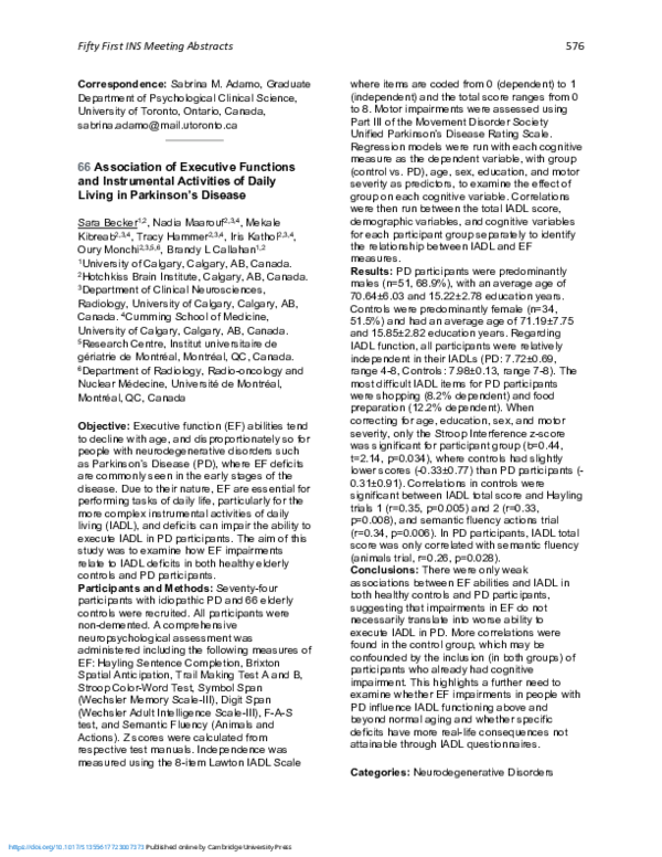 (PDF) 66 Association of Executive Functions and Instrumental Activities ...