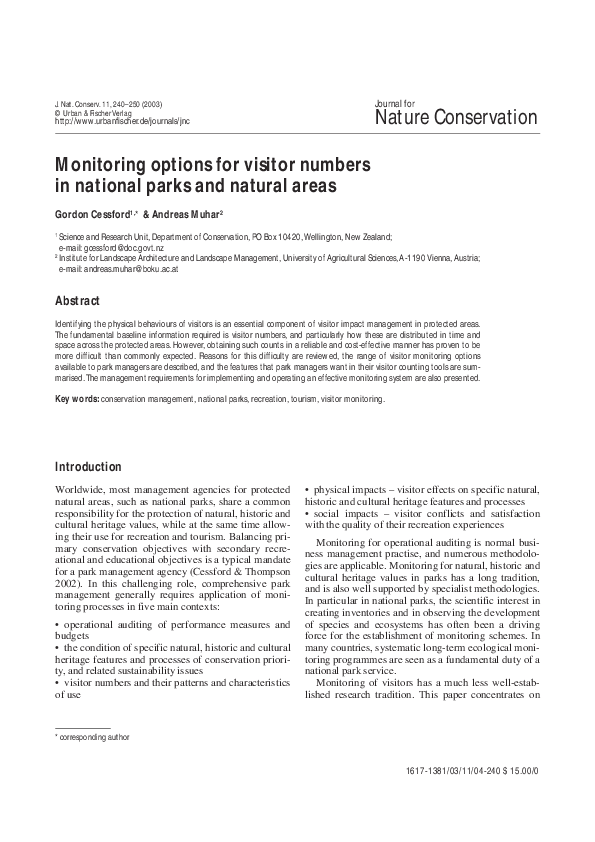 (PDF) Monitoring options for visitor numbers in national parks and ...