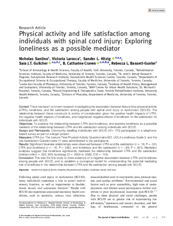 (PDF) Physical activity and life satisfaction among individuals with ...