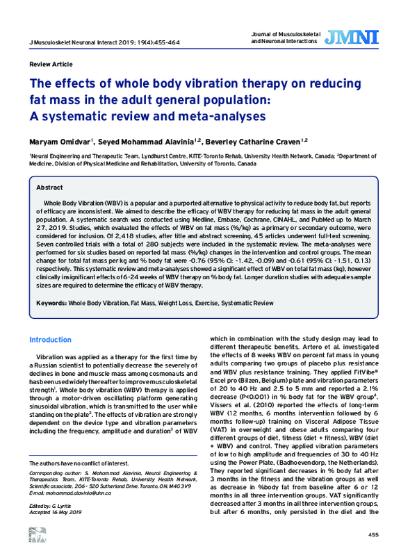 (PDF) The effects of whole body vibration therapy on reducing fat mass ...