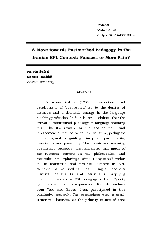 (PDF) A Move towards Postmethod Pedagogy in the Iranian EFL context ...