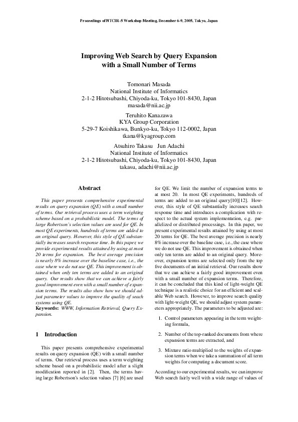 (PDF) Improving web search by query expansion with a small number of terms