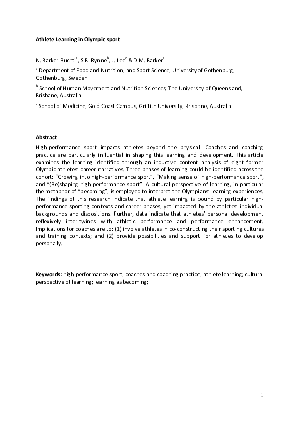(PDF) Athlete learning in Olympic sport