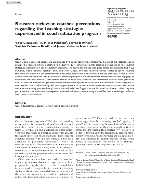 (PDF) Research review on coaches' perceptions regarding the teaching ...