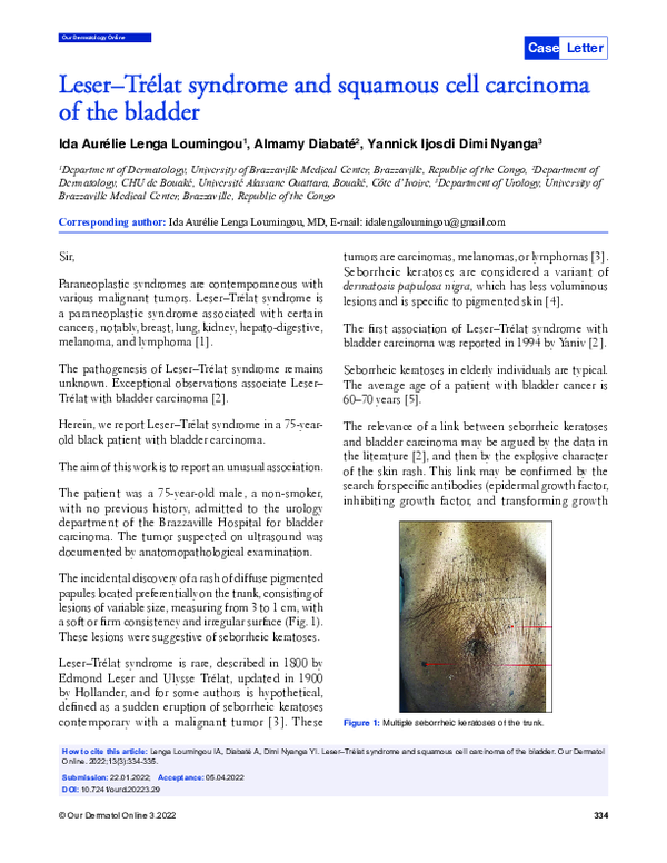 (PDF) Leser–Trélat syndrome and squamous cell carcinoma of the bladder