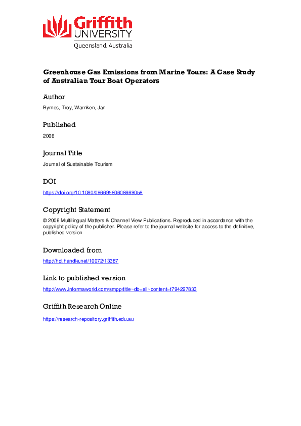 (PDF) Greenhouse Gas Emissions from Marine Tours: A Case Study of ...