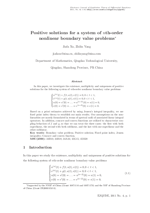 (PDF) Positive solutions for a system ofnth-order nonlinear boundary ...