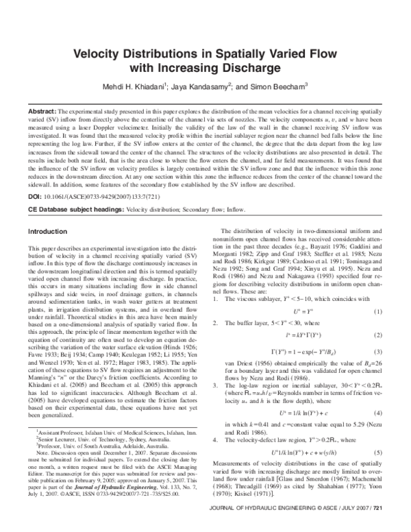 (PDF) Velocity Distributions in Spatially Varied Flow with Increasing ...