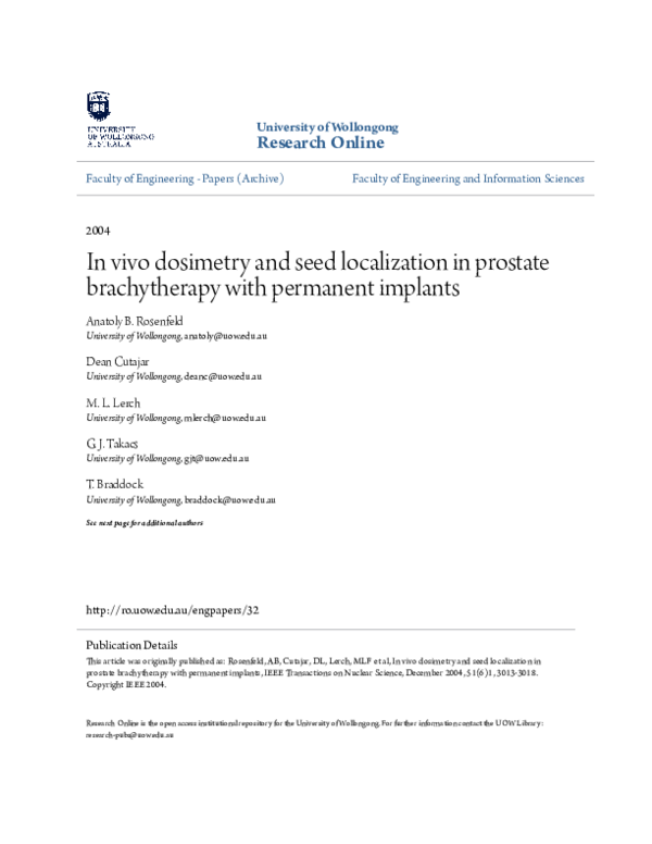 (PDF) In vivo dosimetry and seed localization in prostate brachytherapy ...