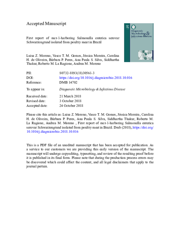 (PDF) First report of mcr-1-harboring Salmonella enterica serovar ...